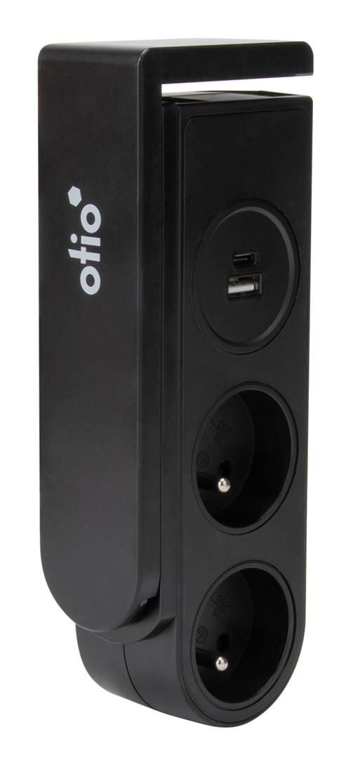 Non Communiqué Noir Otio - Bloc Multiprise Gekko Clipsable - 2 Prises + 2 Ports Usb