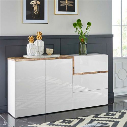 Buffet 2 Portes 3 Tiroirs Entrée Salle À Manger 150cm Zet Bolan Acero