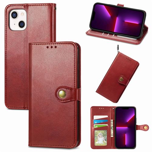 MPFRANCE Housse pour iPhone 13 Rouge [Porte Carte, etui portefeuille, boucle]
