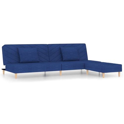 vidaXL Canapé-lit 2 places deux oreillers et repose-pied Bleu Tissu