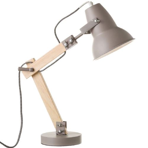 Lampe de Bureau M&eacute;tal Gris et Bois - Hauteur 43cm