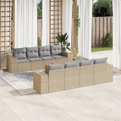 VIDAXL - Salon de jardin modulable - Résine tressée - 8 personnes - 9 pièces - Beige - Image 2