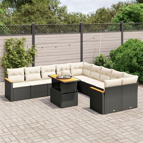 Non Communiqué Noir Vidaxl Salon De Jardin Avec Coussins 11 Pcs, Canapés De Terrasse, Ensemble De Meubles De Patio, Mobilier D'extérieur, 3273261