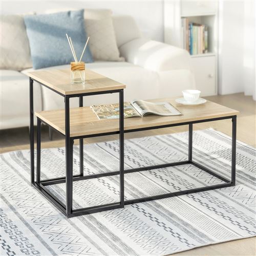 SoBuy® FBT108-N Lot de 2 Tables Basses Gigognes, Set de 2 Tables d'appoint Empilables Bouts de canapé