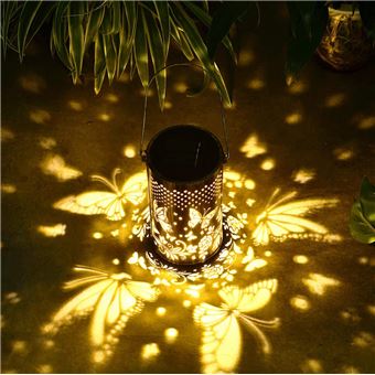 Lanterne solaire ronde à suspendre ou poser coloris noir/ clair - Ø 14 x H  16 cm : Lampadaires, lampes d'extérieur et accessoires CID DECO mobilier -  botanic®