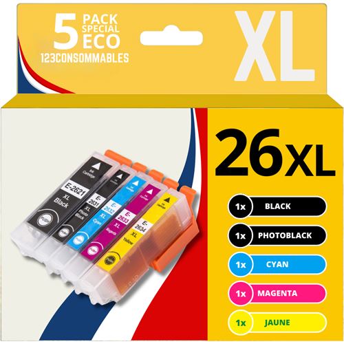 Pack Compatible Epson T26xl, 5 Cartouches