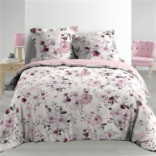 Housse de couette 220x240 cm + taies en Percale 78 fils Velvet flower blanc Douceur d'Intérieur
