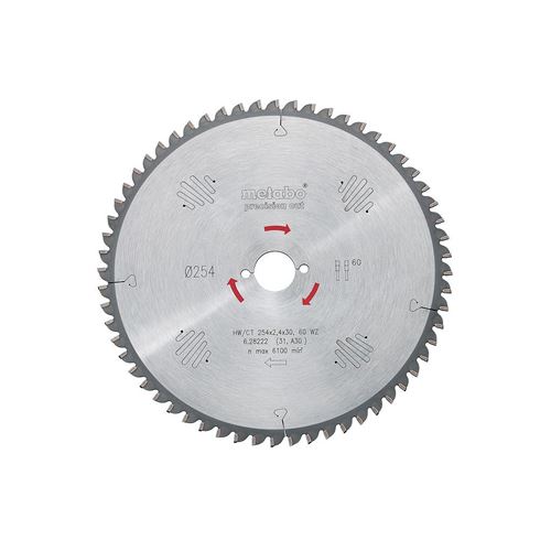 Metabo Sägeblatt "precision cut wood - professional", 254x2,4/1,8x30, Z48 WZ 5° neg.