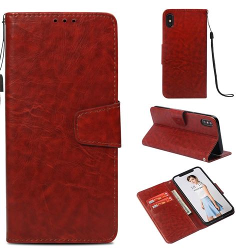 Etui en PU flip meulé huile vintage marron pour votre Apple iPhone XS Max