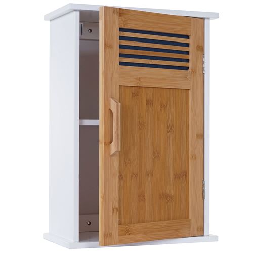 Armoire suspendue de salle de bains HWC-A85, meuble de salle de bains, bambou, 52x35x21 cm blanc