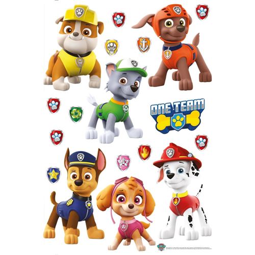 Stickers repositionnables Pat'Patrouille - modèle avec Chase, Marcus, Rocky, Ruben, Zuma, et Stella - 42.5CM x 65 CM