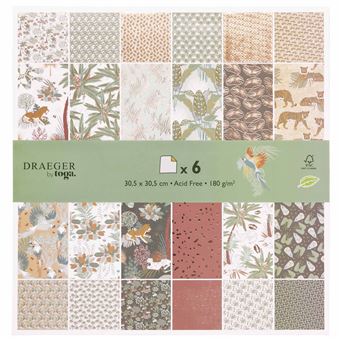 Draeger la carterie Lot de 6 papiers imprimés SAFARI Multicolore