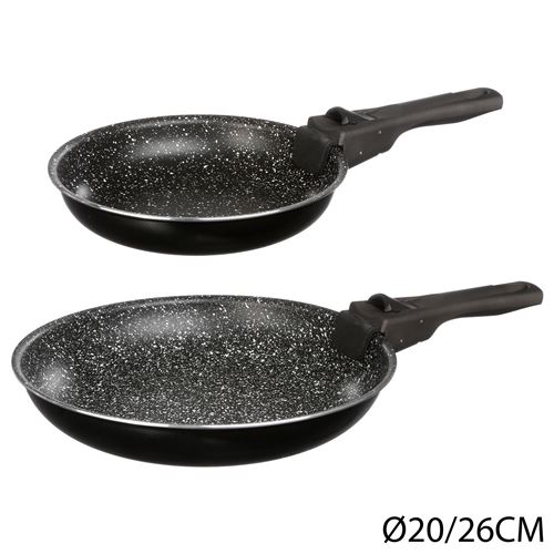 Set de 2 Poêles & 1 Poignée Amovible Pierre 20-26cm Noir