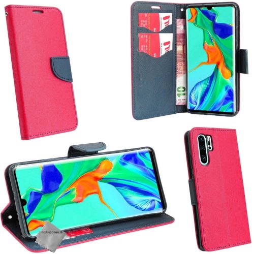 Housse etui coque pochette portefeuille pour Huawei P30 Pro avec film ecran - ROSE / BLEU