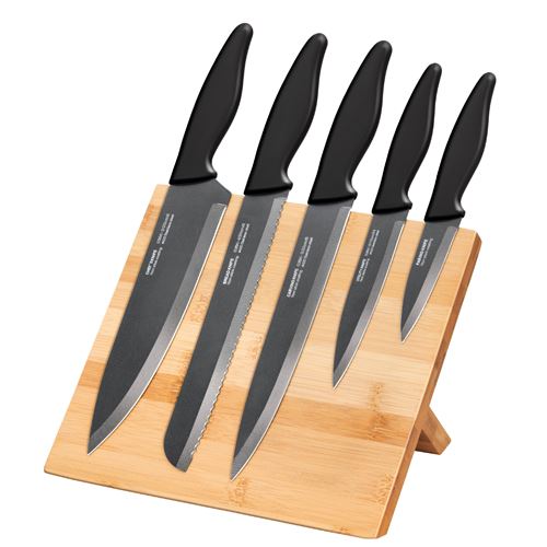 Smile SNS-4 Ensemble de 5 couteaux cuisine acier inoxydable Set bloc de bambou magnétique Marrón