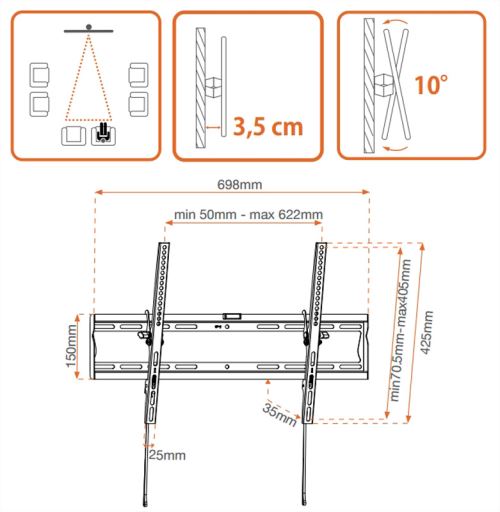 Support TV inclinable METRONIC pour écran de 55 à 70 (140 à 178 cm)