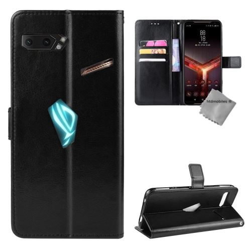 Housse portefeuille avec coque intérieure en silicone pour Asus Rog Phone II ZS660KL - film ecran inclus - NOIR