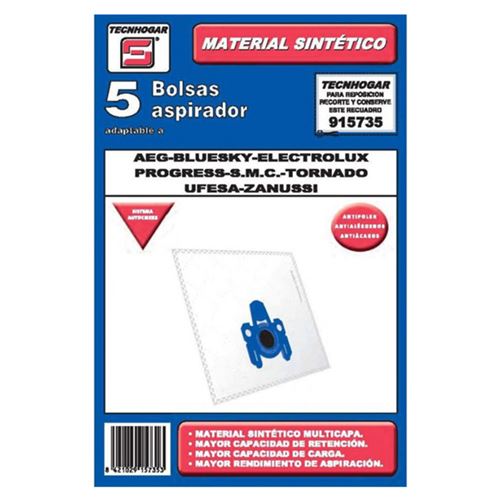 Sac de rechange pour aspirateur tecnhogar 915735 (5 uds)