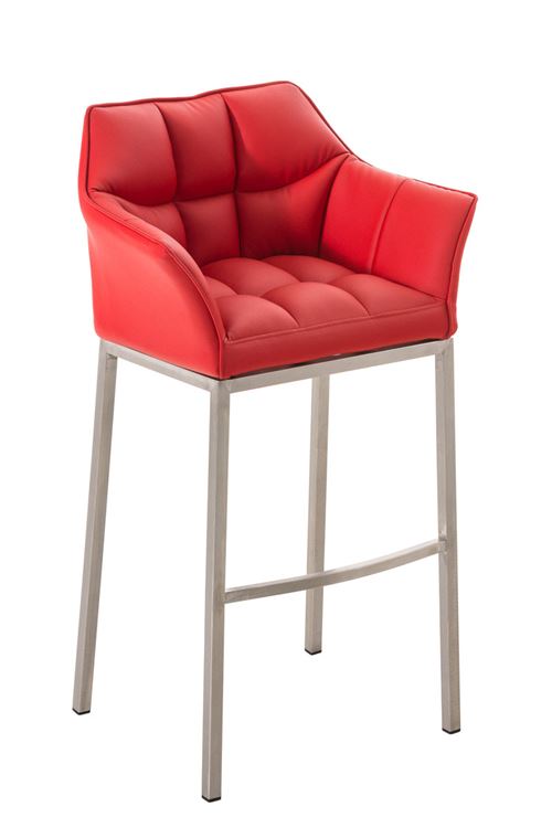 CLP Tabouret de bar Damaso en Similicuir , Rouge/Acier inoxydable