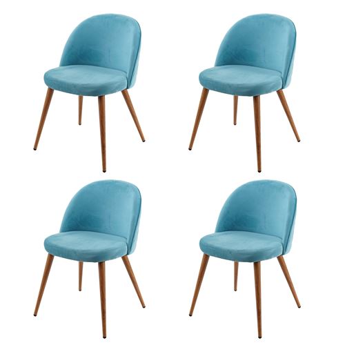 4x chaise de salle à manger MENDLER HWC-D53 en velours bleu turquoise