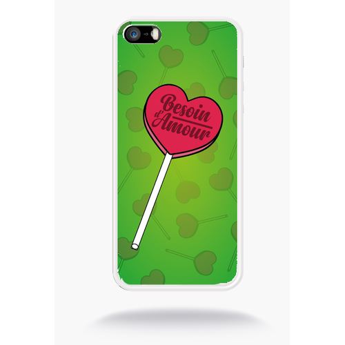 Coque Besoin Damour Fond Vert Compatible Apple Iphone 5 Silicone Blanc Mat