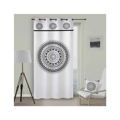 SOLEIL D'OCRE Rideau a oeillets Mandala - 135x250 cm - Gris