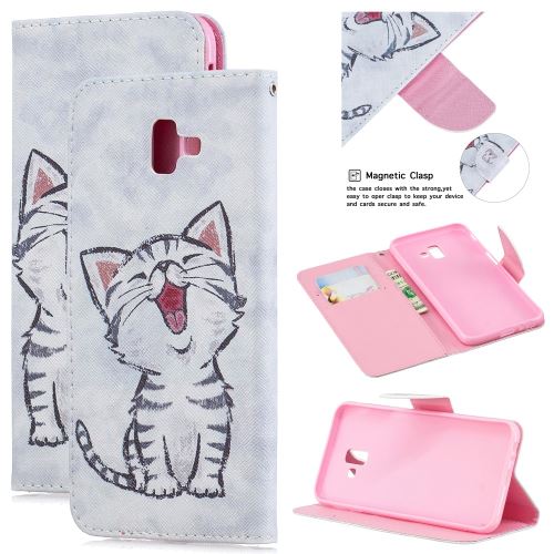 Etui en PU impression de motifs avec support motif félin pour votre Samsung Galaxy J6 Plus