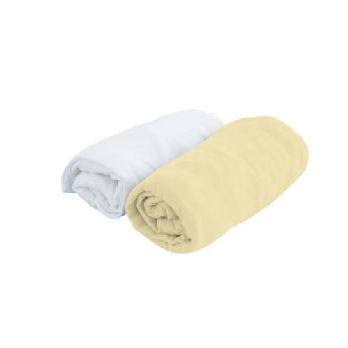 DOUX NID Lot 2 Draps-Housses - Blanc / Paille - 70x140 Cm - Jersey