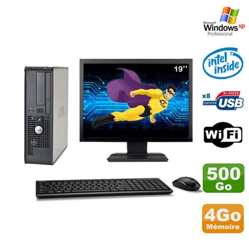 PC Dell 380 Sff E5200 2.5Ghz 4Go Disque 500Go Dvd WiFi Win Xp Ecran 19'