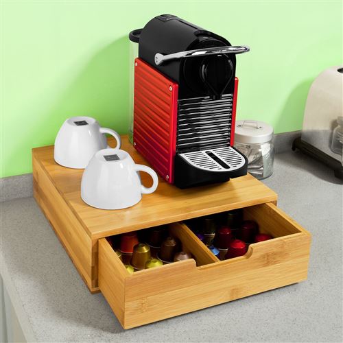 Boîte de rangement à tiroirs pour capsules de thé et café en bambou, Boîte à Capsules de Café, Boîte à théL30xP31xH9,5cm SoBuy® FRG70-N