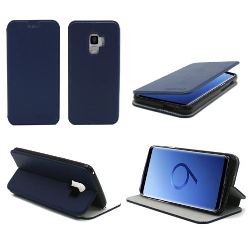 Etui luxe Samsung Galaxy S9 4G bleu Slim Cuir Style avec stand smartphone 2018 - Housse coque de protection - Accessoires pochette XEPTIO case