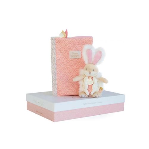 Coffret protège carnet de santé et peluche lapin de sucre rose - doudou et compagnie