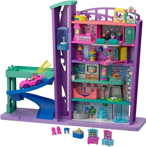 Polly Pocket Pollyville​ Le Centre Commercial, mini-figurines Polly et Lila, accessoires et autocollants, emballage fermé, jouet pour enfant, GWV02