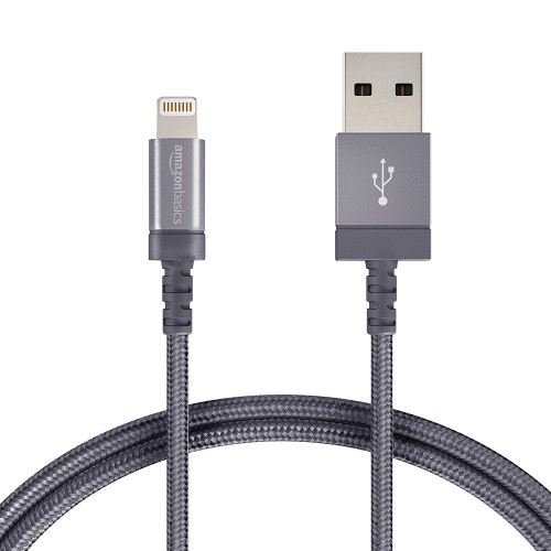 Câble tressé en nylon Lightning vers USB , Gris foncé 0,9 m