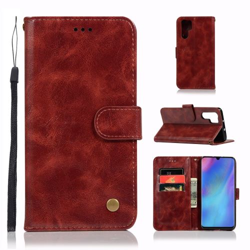 Etui en PU vintage premium avec support rouge vin pour votre Huawei P30 Pro