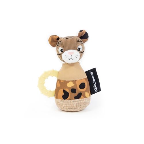 Les Deglingos hochet tigre junior 18 cm en peluche brun/jaune