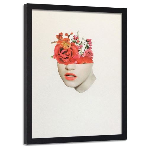 Feeby Image encadrée décorative Tableau cadre mural noir, Collage fleurs rouges 40x60 cm