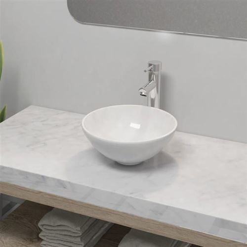 Lavabo de salle de bain avec mitigeur C&eacute;ramique Rond Blanc Vidaxl n/a