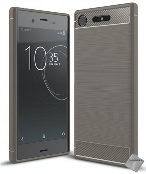 Housse etui coque silicone gel carbone pour Sony Xperia XZ1 avec film ecran - GRIS