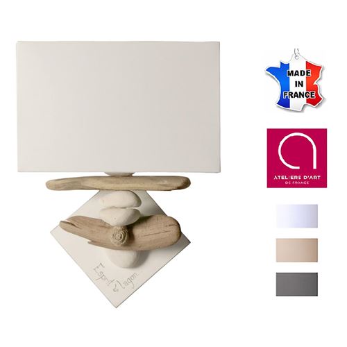 Lampe applique murale bord de mer bois et galets personnalisable - Fabriquée à la main en France - Blanc avec personnalisation - 12