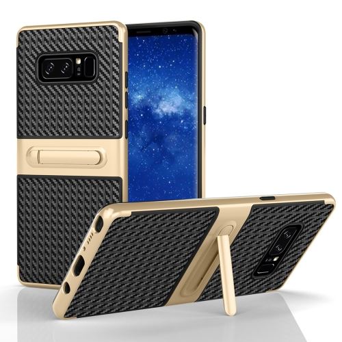 Galaxy Note 8 Coque Protection Plastique Effet Tissus avec Support Doré ALS52028