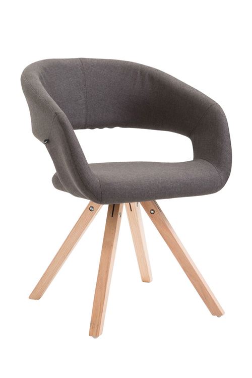 Chaise de salle à manger Suez tissu - Style scandinave - Piètement Nature - Couleur Gris foncé