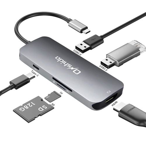 Onshida Hub USB C 6 en 1, Adaptateur USB C vers HDMI 4K Ultra HD, Port Type C PD, 2 x USB 3.0 et Lecteur de Carte SD/TF, Compatib