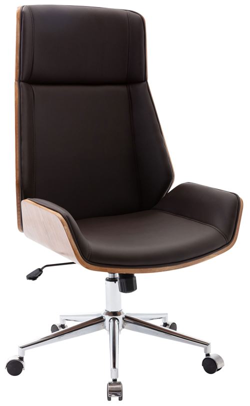 CLP Fauteuil de bureau Breda en similicuir coque de siège en bois  Noyer / Marron
