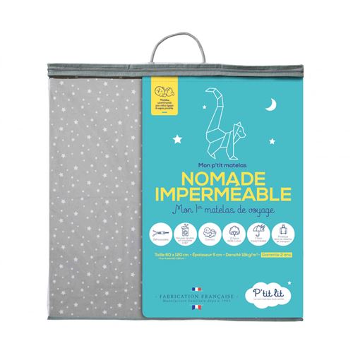 Matelas de voyage déhoussable P'tit lit Pliant 60x 120 cm - Imprimé gris