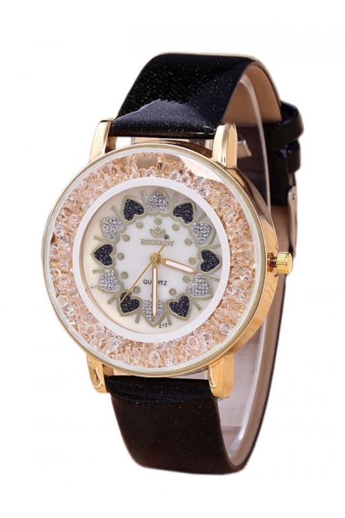 OHP Montre femme cœur - Montre bracelet en quartz en strass - noir .