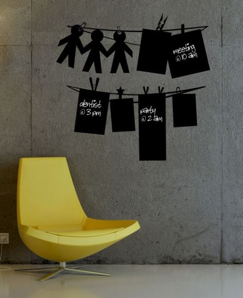 HOMEMANIA Tableau Noir Sticker Linge - Murale - pour Séjour, Chambre - Noir en Vinyle, 60 x 0,1 x 57 cm