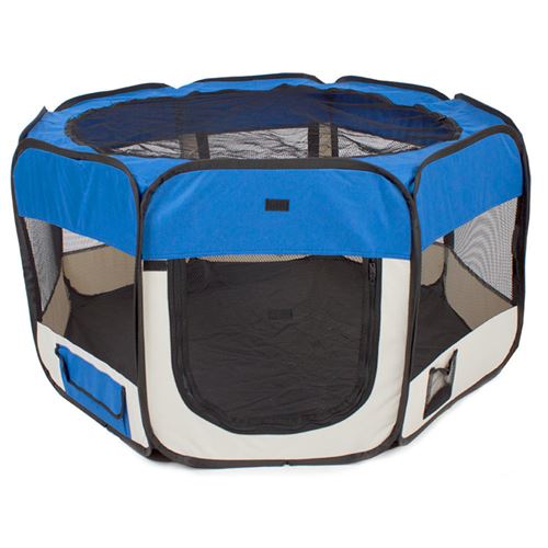 Tente Clôture Maison Chenil Pliable Bleu 125 x 125 x 61 cm Pour Pet Chiens Chats Cage