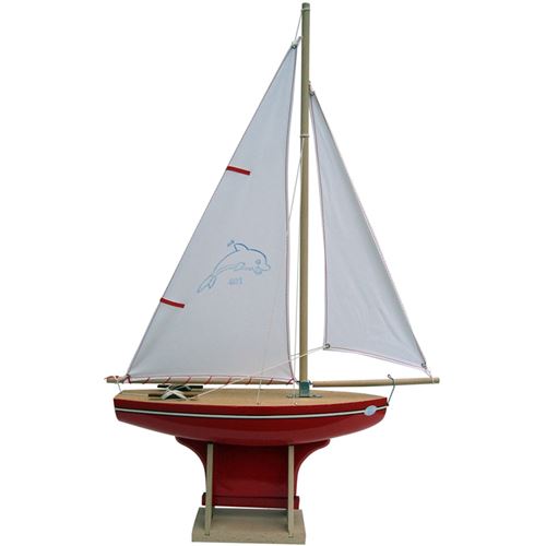 Bateau en bois 401 Rouge voiles blanche