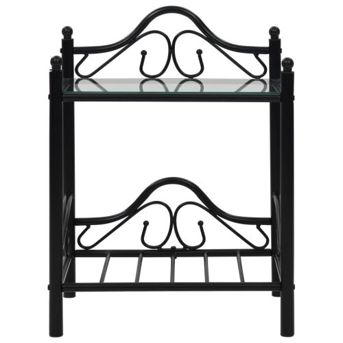 KKmoon Table de chevet en en métal/Verre 45 x 30,5 x 60 cm Noir Table d'appoint Avec 2 étagères pour Salon